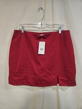 Red Mini Skirt with Front Notch